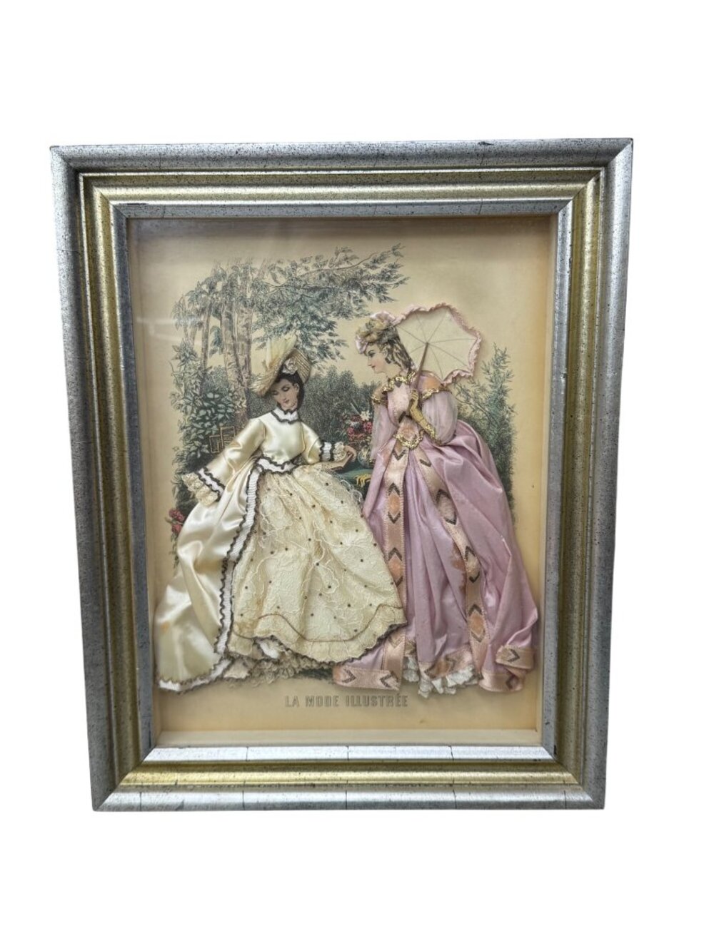 Antique La Mode Illustree Print 3D Shadow Box Victorian Fabric 12x15 Fashion